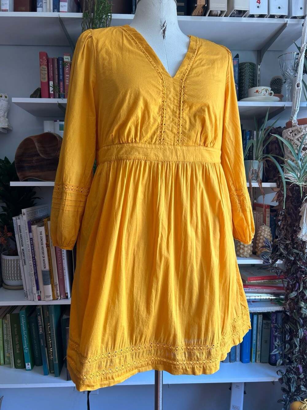 J.Crew Mustard Yellow V-Neck Mini Dress with Crochet Trim